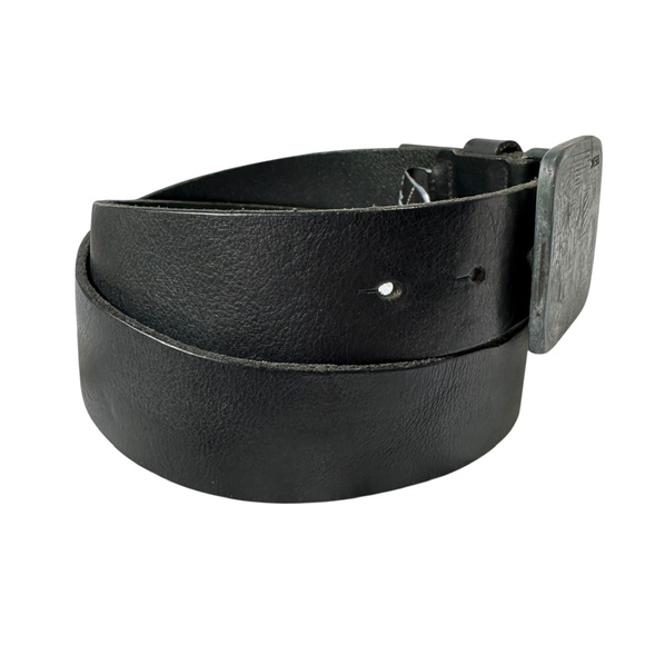 Genuine DIESEL Trapano Black Leather Belt With Silver Buckle For Men 36 - Picture 3 of 11